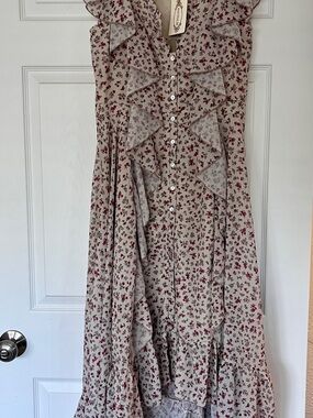 NWT Joyfolie Mia Floral Ruffle Button-Front Maxi Dress